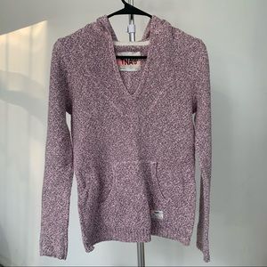 TNA V-neck Knit Hoodie in Pink and Black Pattern